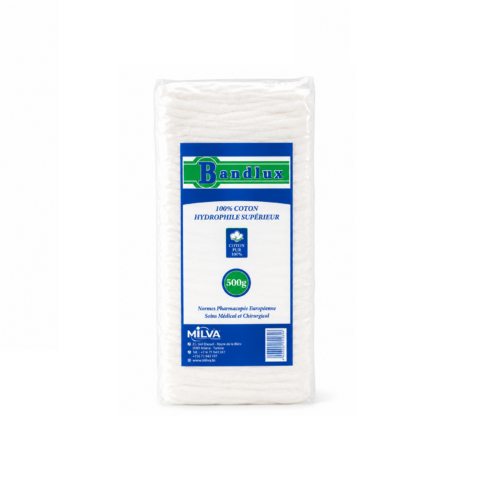 Sachet de coton hydrophile 500 g en 100 % coton naturel pour les soins vétérinaires, médicaux et le nettoyage des plaies