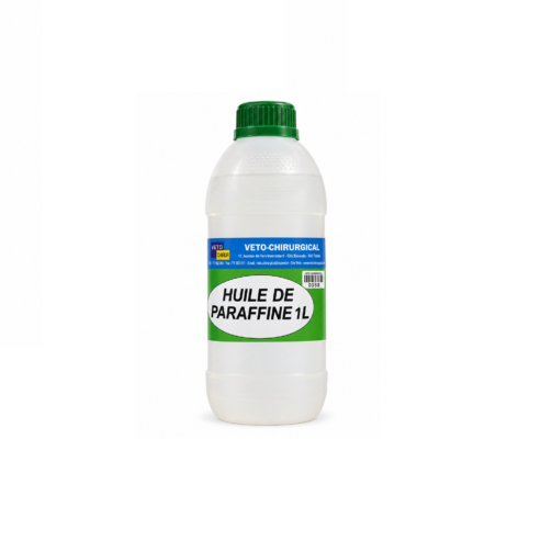 Bouteille d’huile de paraffine vétérinaire 1 litre pour usage professionnel en clinique vétérinaire