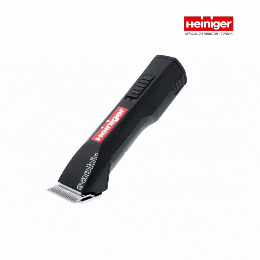 Tondeuse sans fil Heiniger Saphir Basic noire pour le toilettage des petits animaux.